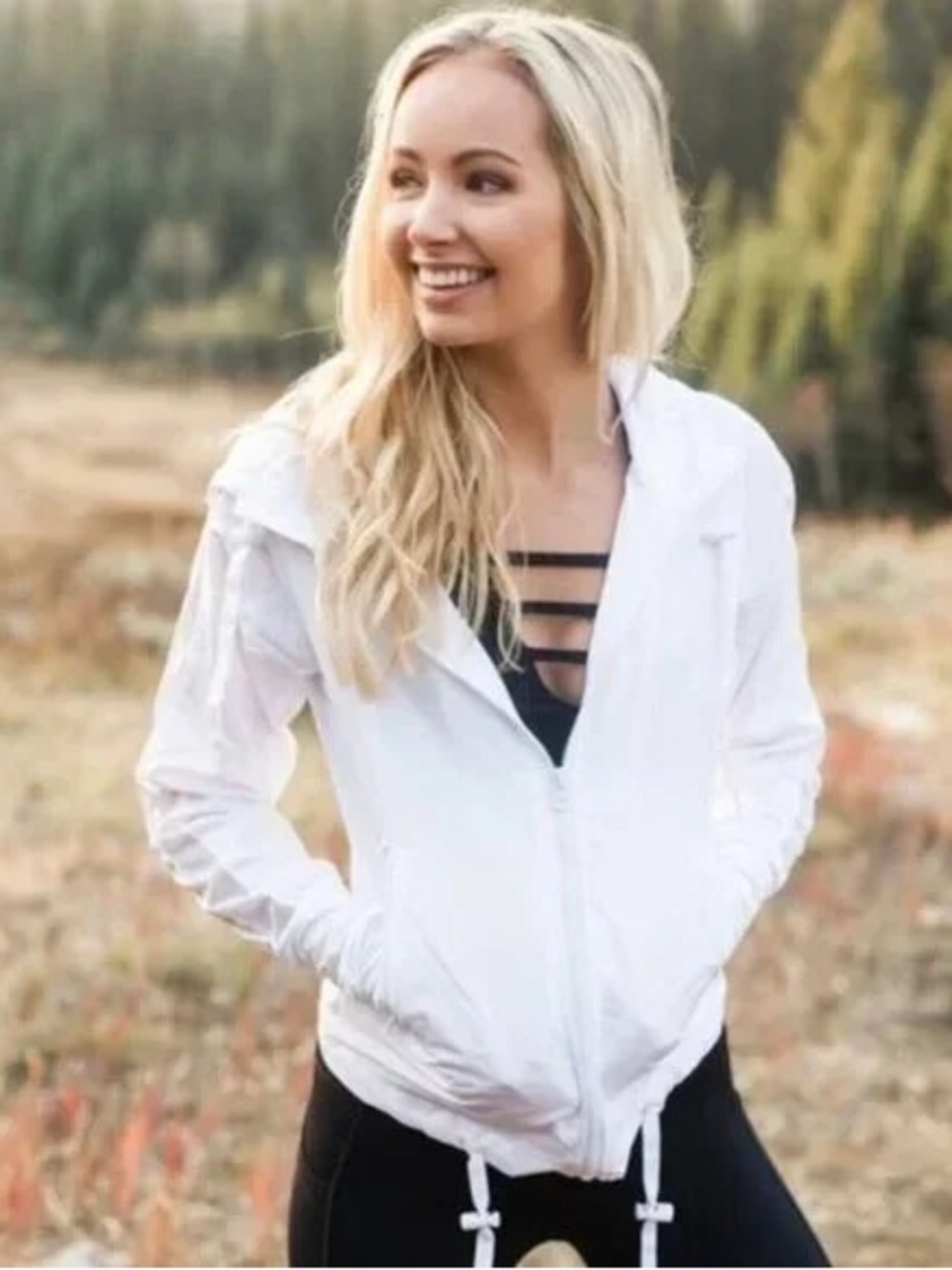ZYIA Active White Lightweight Hooded Windbreaker Jacket Women’s XXS